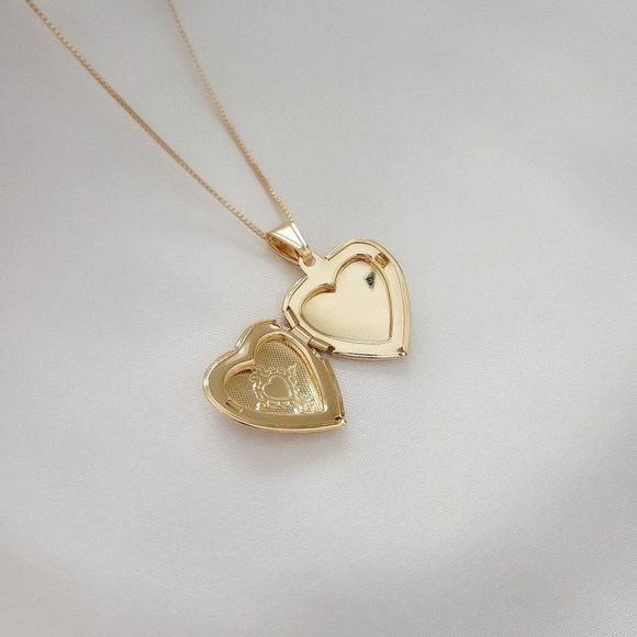 Gold Filled Box Chain Heart Locket Pendant Necklace Picture Necklace - Picture 3 of 5